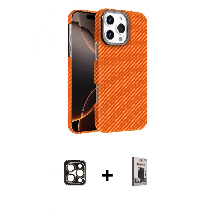 MARSİLYAN™- iPhone 16 Pro Max Kılıf Doruk Serisi - Siyah Bilvis Hayalet Cam Ekran Koruyucu + PVD Metal Kamera Lens - GD