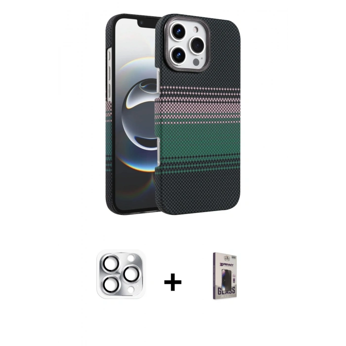 MARSİLYAN™- iPhone 16 Pro Max Kılıf Doruk Serisi - Siyah Bilvis Hayalet Cam Ekran Koruyucu + Pers Alüminyum Kamera Lens - GS
