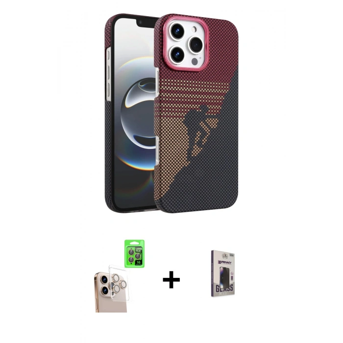 MARSİLYAN™- iPhone 16 Pro Max Kılıf Doruk Serisi - Siyah Bilvis Hayalet Cam Ekran Koruyucu + Raze Metal Kamera Lens - NLGY