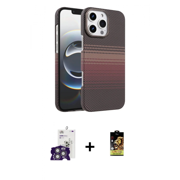 MARSİLYAN™- iPhone 16 Pro Max Kılıf Doruk Serisi - Siyah Buffer Cam Ekran Koruyucu + Bilvis Titan Kamera Lens - GS
