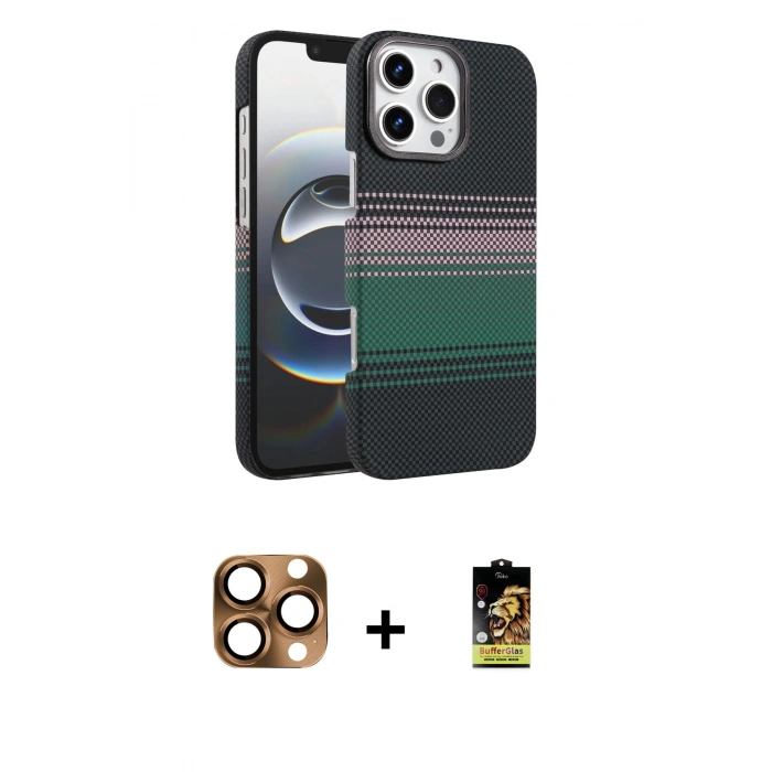 MARSİLYAN™- iPhone 16 Pro Max Kılıf Doruk Serisi - Siyah Buffer Cam Ekran Koruyucu + Çöl Titanyum Pers Alüminyum Kamera Lens