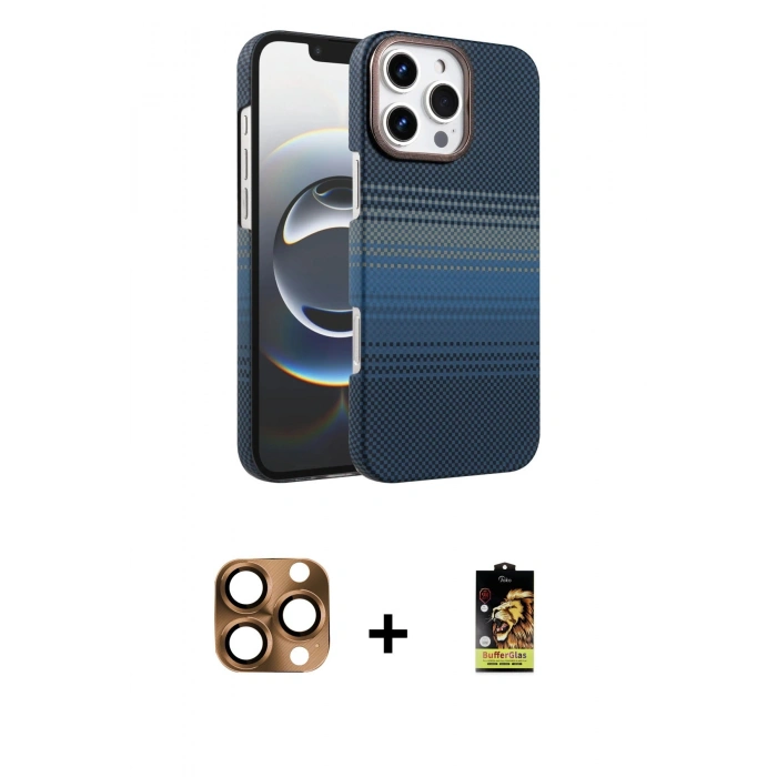 MARSİLYAN™- iPhone 16 Pro Max Kılıf Doruk Serisi - Siyah Buffer Cam Ekran Koruyucu + Çöl Titanyum Pers Alüminyum Kamera Lens