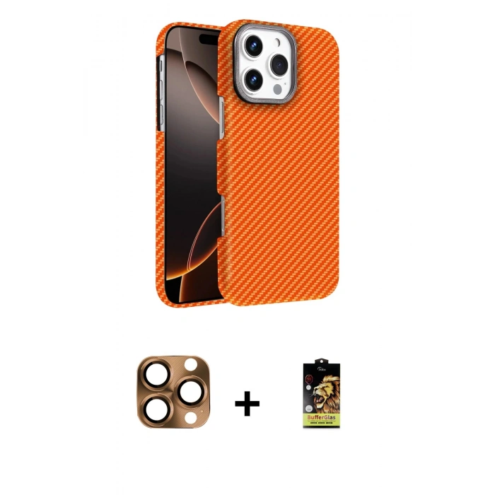 MARSİLYAN™- iPhone 16 Pro Max Kılıf Doruk Serisi - Siyah Buffer Cam Ekran Koruyucu + Çöl Titanyum Pers Alüminyum Kamera Lens
