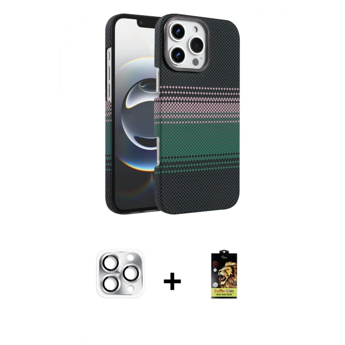 MARSİLYAN™- iPhone 16 Pro Max Kılıf Doruk Serisi - Siyah Buffer Cam Ekran Koruyucu + Pers Alüminyum Kamera Lens - GS
