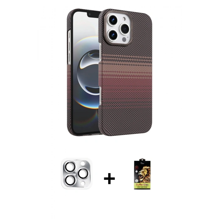 MARSİLYAN™- iPhone 16 Pro Max Kılıf Doruk Serisi - Siyah Buffer Cam Ekran Koruyucu + Pers Alüminyum Kamera Lens - GS