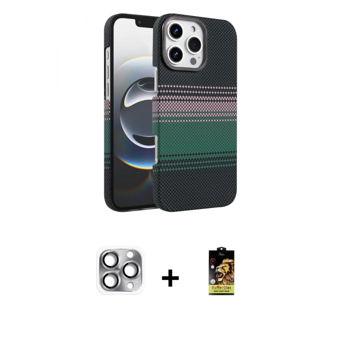 MARSİLYAN™- iPhone 16 Pro Max Kılıf Doruk Serisi - Siyah Buffer Cam Ekran Koruyucu + Pers Alüminyum Kamera Lens - GI