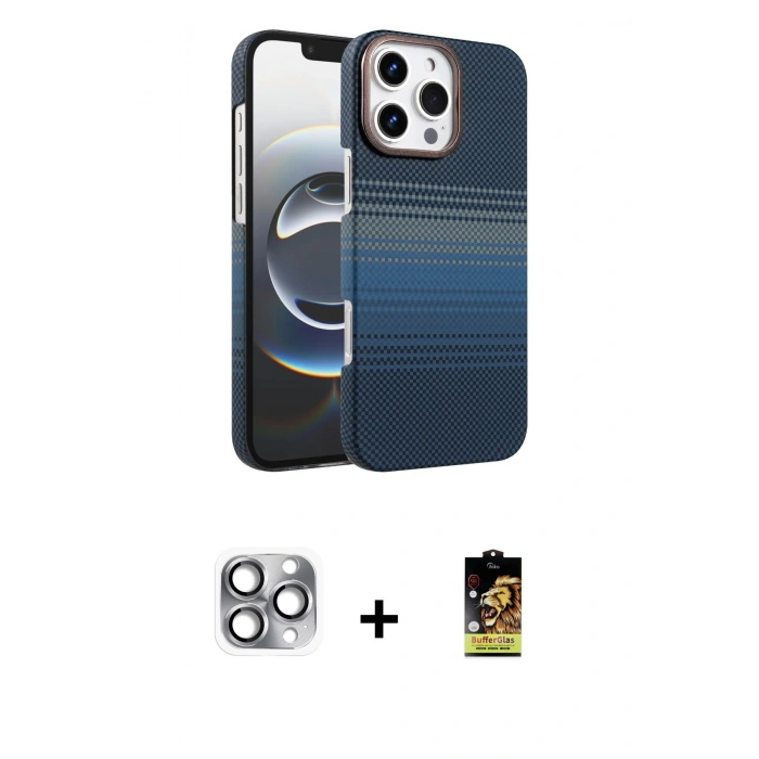 MARSİLYAN™- iPhone 16 Pro Max Kılıf Doruk Serisi - Siyah Buffer Cam Ekran Koruyucu + Pers Alüminyum Kamera Lens - GI