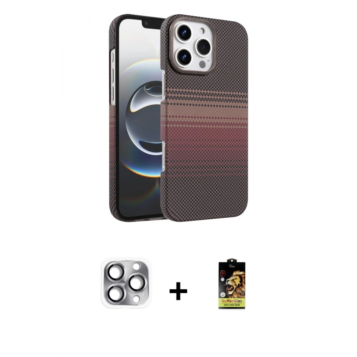 MARSİLYAN™- iPhone 16 Pro Max Kılıf Doruk Serisi - Siyah Buffer Cam Ekran Koruyucu + Pers Alüminyum Kamera Lens - GI