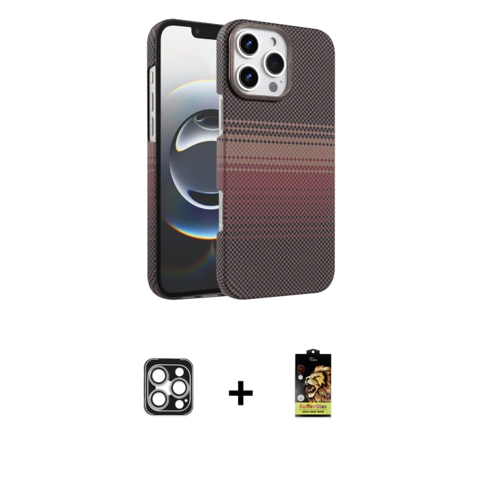 MARSİLYAN™- iPhone 16 Pro Max Kılıf Doruk Serisi - Siyah Buffer Cam Ekran Koruyucu + PVD Metal Kamera Lens - GS