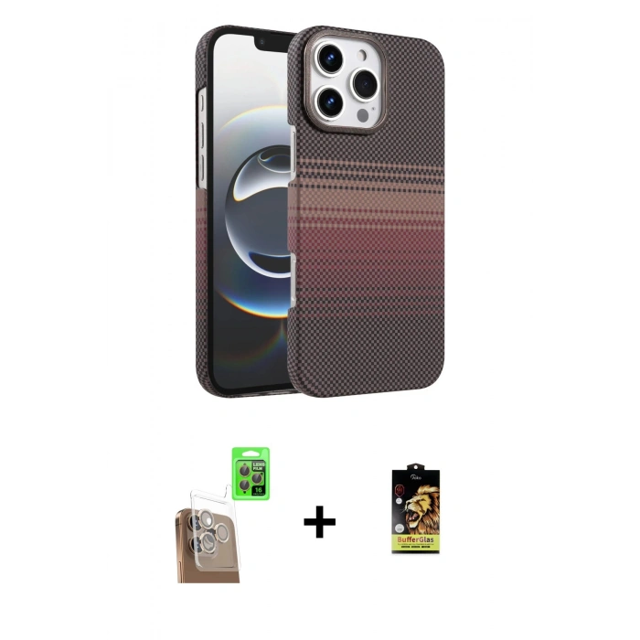 MARSİLYAN™- iPhone 16 Pro Max Kılıf Doruk Serisi - Siyah Buffer Cam Ekran Koruyucu + Raze Metal Kamera Lens - CLTM