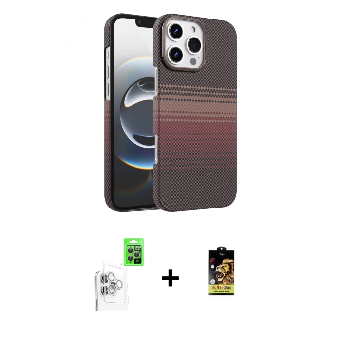MARSİLYAN™- iPhone 16 Pro Max Kılıf Doruk Serisi - Siyah Buffer Cam Ekran Koruyucu + Raze Metal Kamera Lens - BZ
