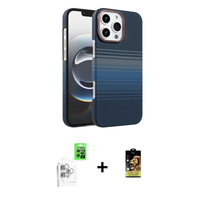 MARSİLYAN™- iPhone 16 Pro Max Kılıf Doruk Serisi - Siyah Buffer Cam Ekran Koruyucu + Raze Metal Kamera Lens - BZ