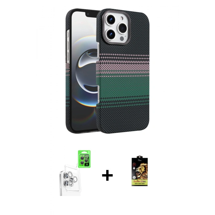 MARSİLYAN™- iPhone 16 Pro Max Kılıf Doruk Serisi - Siyah Buffer Cam Ekran Koruyucu + Raze Metal Kamera Lens - BZ