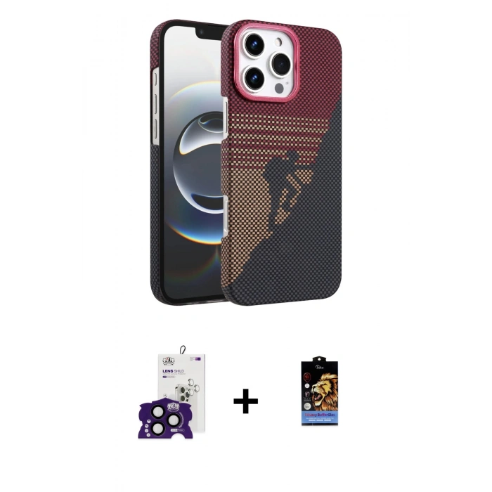 MARSİLYAN™- iPhone 16 Pro Max Kılıf Doruk Serisi - Siyah Buffer Hayalet Cam Ekran Koruyucu + Bilvis Titan Kamera Lens - SH