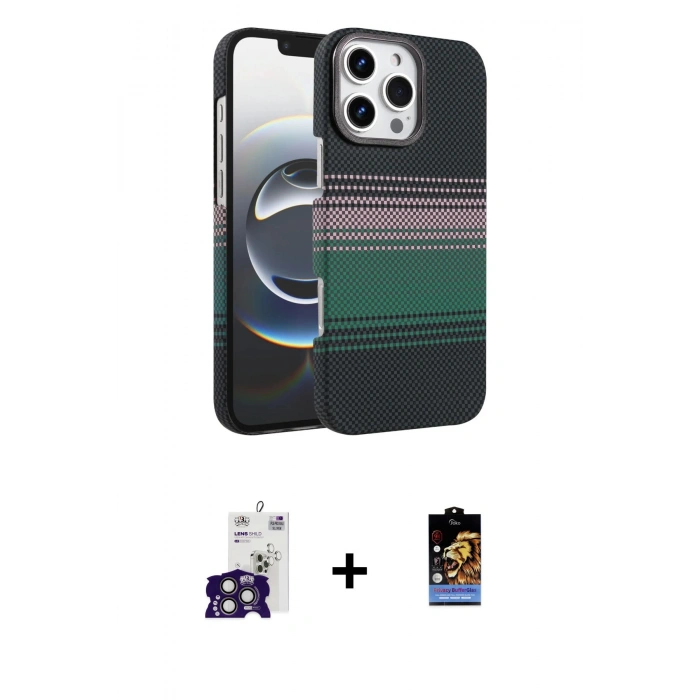 MARSİLYAN™- iPhone 16 Pro Max Kılıf Doruk Serisi - Siyah Buffer Hayalet Cam Ekran Koruyucu + Bilvis Titan Kamera Lens - TMGI