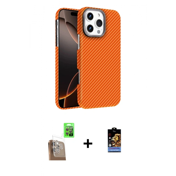 MARSİLYAN™- iPhone 16 Pro Max Kılıf Doruk Serisi - Siyah Buffer Hayalet Cam Ekran Koruyucu + Raze Metal Kamera Lens - CLTM