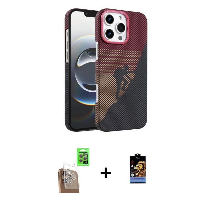 MARSİLYAN™- iPhone 16 Pro Max Kılıf Doruk Serisi - Siyah Buffer Hayalet Cam Ekran Koruyucu + Raze Metal Kamera Lens - CLTM