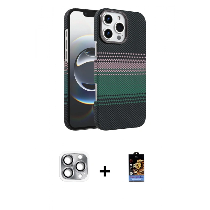 MARSİLYAN™- iPhone 16 Pro Max Kılıf Doruk Serisi - Siyah Buffer Hayalet Cam Ekran Koruyucu + Gri Pers Alüminyum Kamera Lens