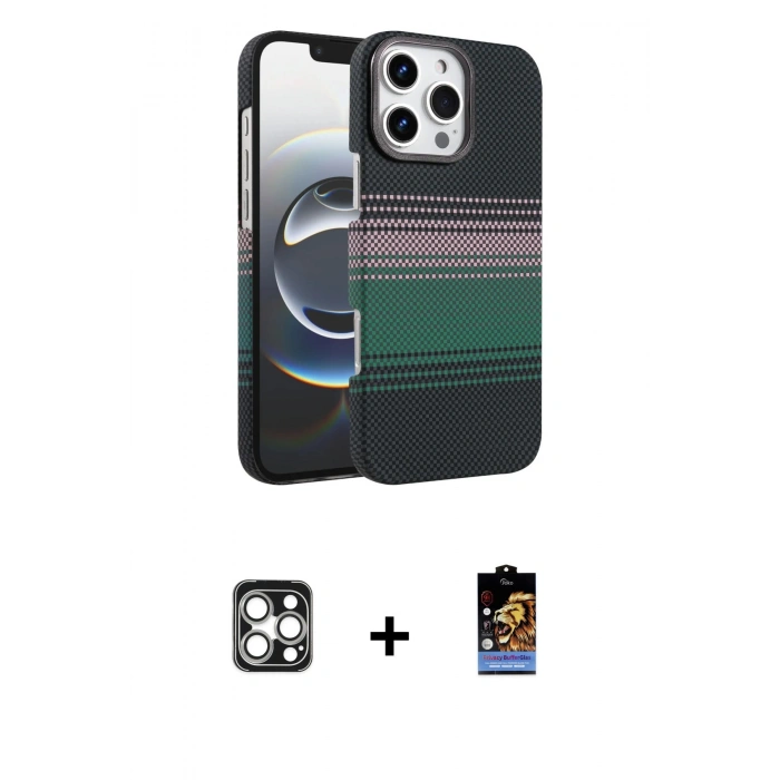 MARSİLYAN™- iPhone 16 Pro Max Kılıf Doruk Serisi - Siyah Buffer Hayalet Cam Ekran Koruyucu + PVD Metal Kamera Lens - GS
