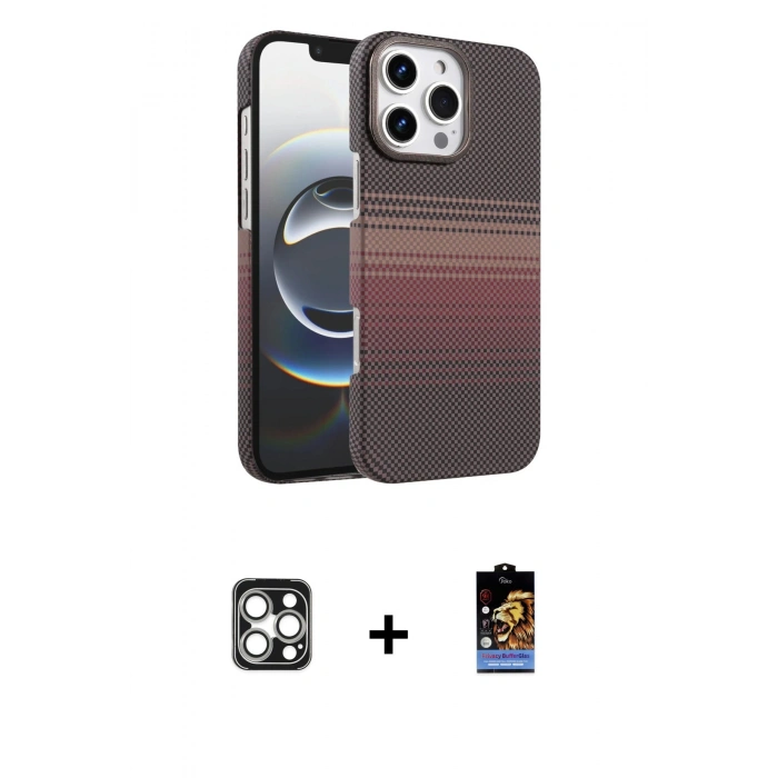 MARSİLYAN™- iPhone 16 Pro Max Kılıf Doruk Serisi - Siyah Buffer Hayalet Cam Ekran Koruyucu + PVD Metal Kamera Lens - GS