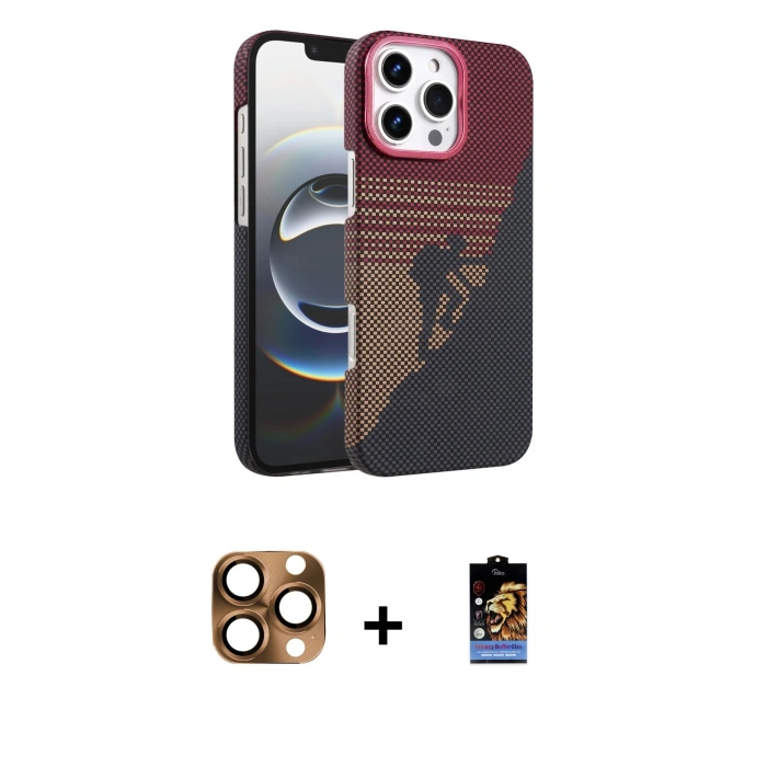 MARSİLYAN™- iPhone 16 Pro Max Kılıf Doruk Serisi - Siyah Buffer Hayalet Cam Ekran Koruyucu + Pers Alüminyum Kamera Lens - CLTM