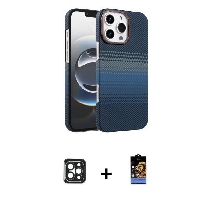 MARSİLYAN™- iPhone 16 Pro Max Kılıf Doruk Serisi - Siyah Buffer Hayalet Cam Ekran Koruyucu + PVD Metal Kamera Lens - SH