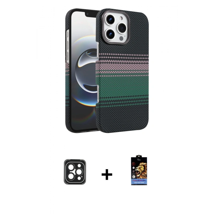 MARSİLYAN™- iPhone 16 Pro Max Kılıf Doruk Serisi - Siyah Buffer Hayalet Cam Ekran Koruyucu + PVD Metal Kamera Lens - SH