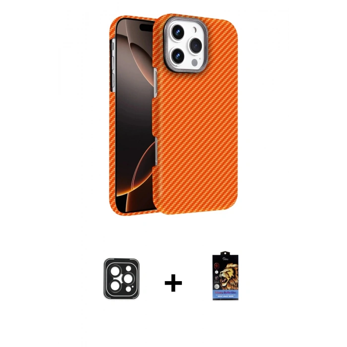 MARSİLYAN™- iPhone 16 Pro Max Kılıf Doruk Serisi - Siyah Buffer Hayalet Cam Ekran Koruyucu + PVD Metal Kamera Lens - SH