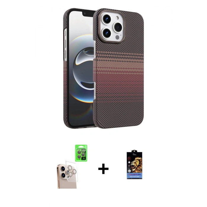 MARSİLYAN™- iPhone 16 Pro Max Kılıf Doruk Serisi - Siyah Buffer Hayalet Cam Ekran Koruyucu + Raze Metal Kamera Lens - NLGY