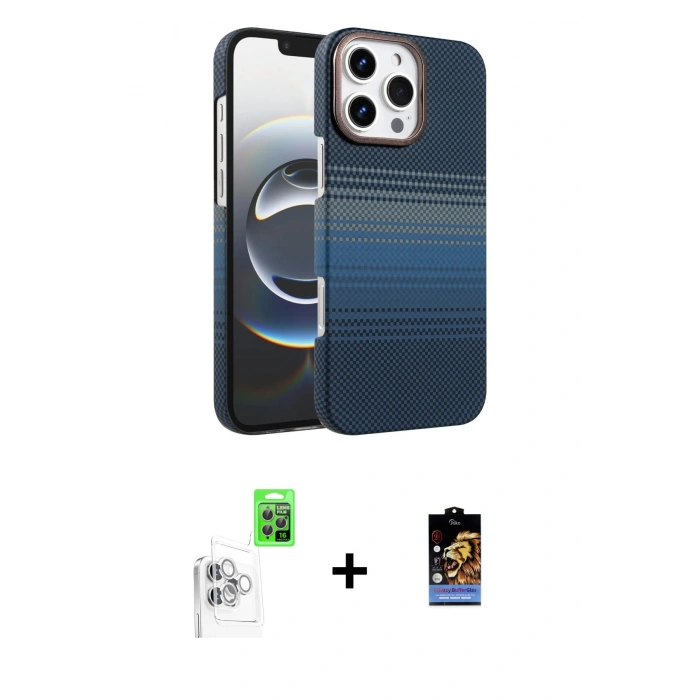 MARSİLYAN™- iPhone 16 Pro Max Kılıf Doruk Serisi - Siyah Buffer Hayalet Cam Ekran Koruyucu + Raze Metal Kamera Lens - BZ