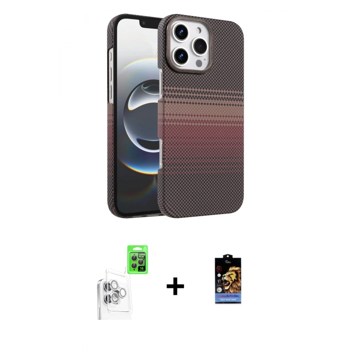 MARSİLYAN™- iPhone 16 Pro Max Kılıf Doruk Serisi - Siyah Buffer Hayalet Cam Ekran Koruyucu + Raze Metal Kamera Lens - BZ
