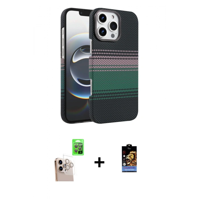 MARSİLYAN™- iPhone 16 Pro Max Kılıf Doruk Serisi - Siyah Buffer Hayalet Cam Ekran Koruyucu + Raze Metal Kamera Lens - NLGY