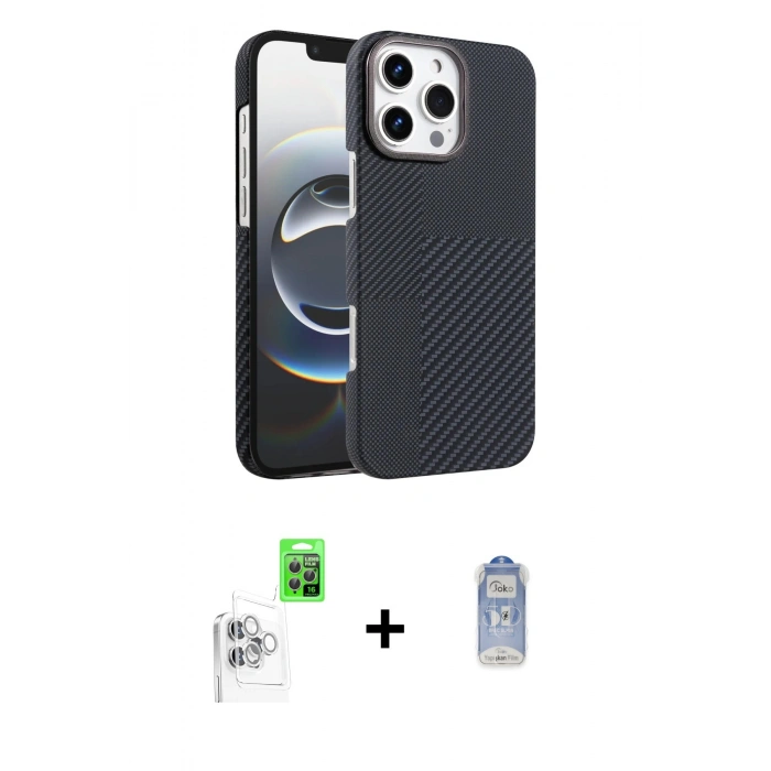 MARSİLYAN™- iPhone 16 Pro Max Kılıf Doruk Serisi - Siyah Joko Magic 5D Cam + Raze Metal Kamera Lens - BZ