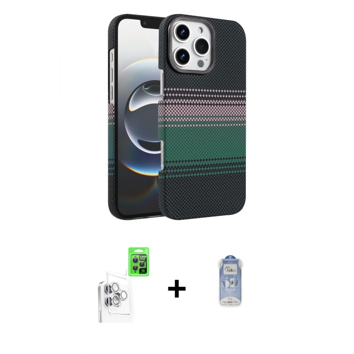 MARSİLYAN™- iPhone 16 Pro Max Kılıf Doruk Serisi - Siyah Joko Magic 5D Cam + Raze Metal Kamera Lens - BZ