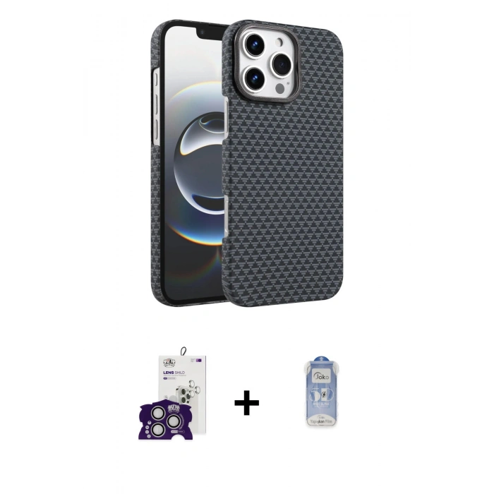 MARSİLYAN™- iPhone 16 Pro Max Kılıf Doruk Serisi - Siyah Joko Magic 5D Cam + Bilvis Titan Kamera Lens - GS