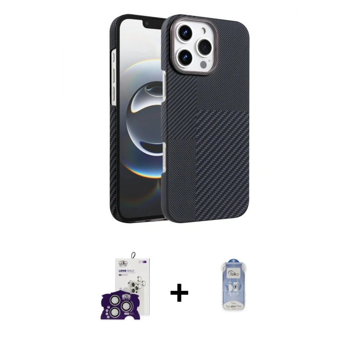 MARSİLYAN™- iPhone 16 Pro Max Kılıf Doruk Serisi - Siyah Joko Magic 5D Cam + Bilvis Titan Kamera Lens - GS