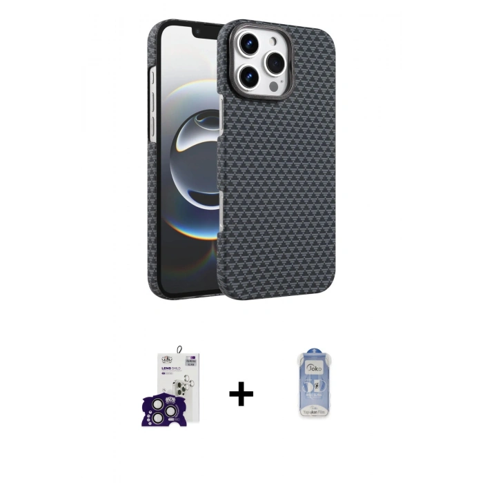 MARSİLYAN™- iPhone 16 Pro Max Kılıf Doruk Serisi - Siyah Joko Magic 5D Cam + Bilvis Titan Kamera Lens - TMGI