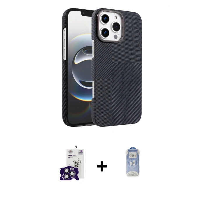 MARSİLYAN™- iPhone 16 Pro Max Kılıf Doruk Serisi - Siyah Joko Magic 5D Cam + Bilvis Titan Kamera Lens - TMGI