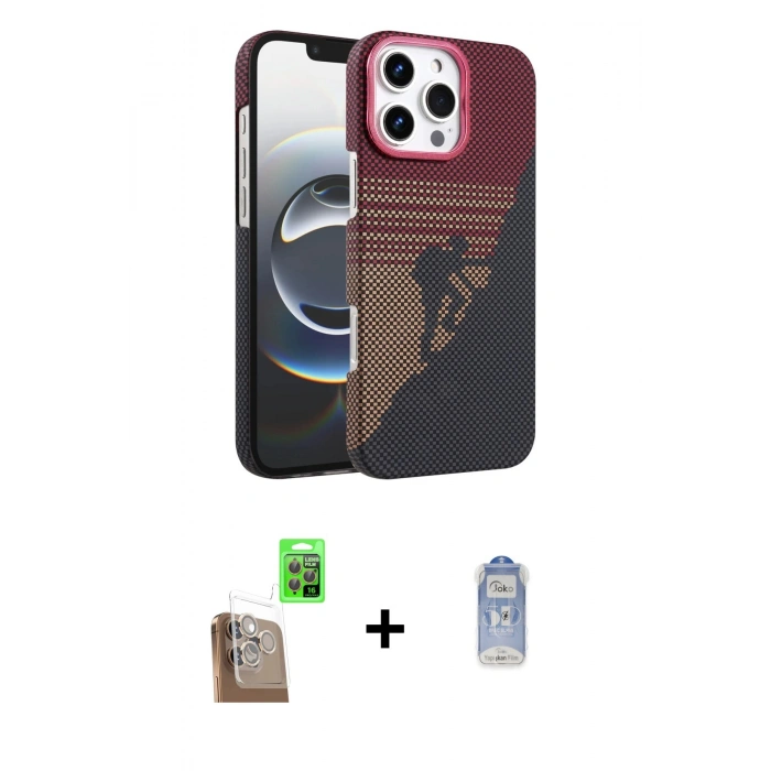MARSİLYAN™- iPhone 16 Pro Max Kılıf Doruk Serisi - Siyah Joko Magic 5D Cam + Raze Metal Kamera Lens - CLTM