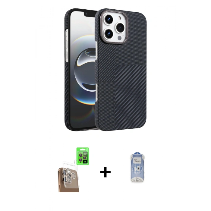 MARSİLYAN™- iPhone 16 Pro Max Kılıf Doruk Serisi - Siyah Joko Magic 5D Cam + Raze Metal Kamera Lens - CLTM