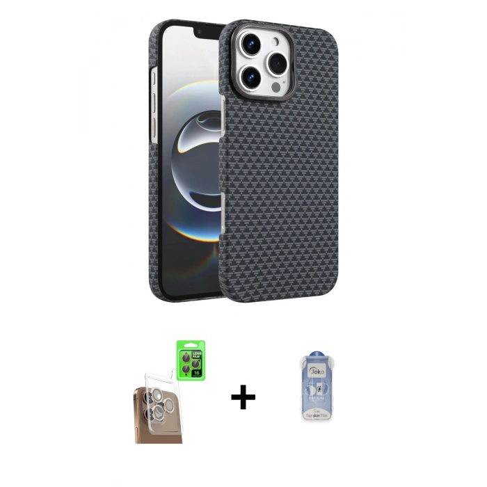 MARSİLYAN™- iPhone 16 Pro Max Kılıf Doruk Serisi - Siyah Joko Magic 5D Cam + Raze Metal Kamera Lens - CLTM