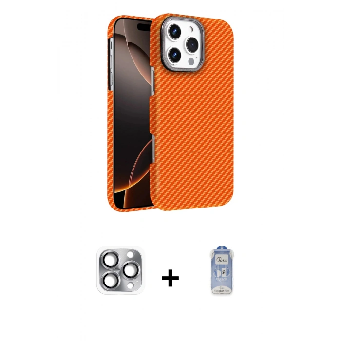 MARSİLYAN™- iPhone 16 Pro Max Kılıf Doruk Serisi - Siyah Joko Magic 5D Cam + Pers Alüminyum Kamera Lens - GI