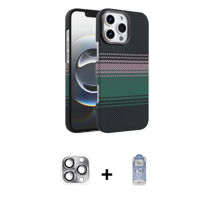 MARSİLYAN™- iPhone 16 Pro Max Kılıf Doruk Serisi - Siyah Joko Magic 5D Cam + Pers Alüminyum Kamera Lens - GI