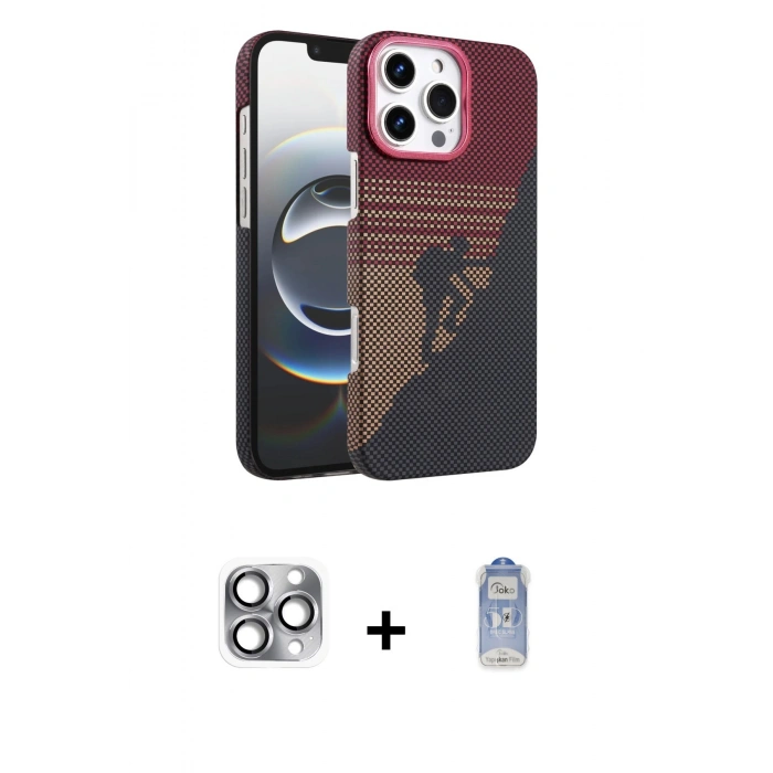 MARSİLYAN™- iPhone 16 Pro Max Kılıf Doruk Serisi - Siyah Joko Magic 5D Cam + Pers Alüminyum Kamera Lens - GI