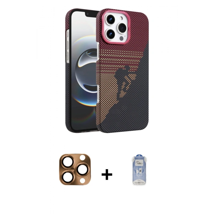 MARSİLYAN™- iPhone 16 Pro Max Kılıf Doruk Serisi - Siyah Joko Magic 5D Cam + Pers Alüminyum Kamera Lens - CLTM