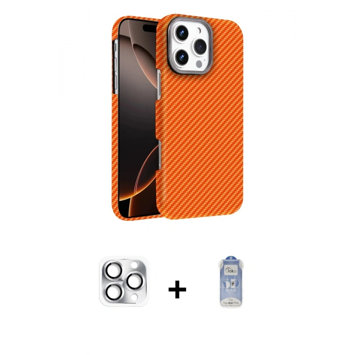 MARSİLYAN™- iPhone 16 Pro Max Kılıf Doruk Serisi - Siyah Joko Magic 5D Cam + Pers Alüminyum Kamera Lens - GS