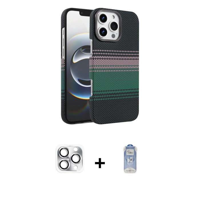MARSİLYAN™- iPhone 16 Pro Max Kılıf Doruk Serisi - Siyah Joko Magic 5D Cam + Pers Alüminyum Kamera Lens - GS