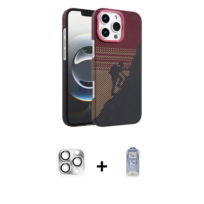 MARSİLYAN™- iPhone 16 Pro Max Kılıf Doruk Serisi - Siyah Joko Magic 5D Cam + Pers Alüminyum Kamera Lens - GS