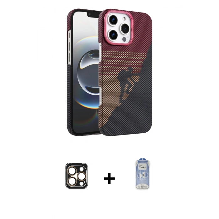 MARSİLYAN™- iPhone 16 Pro Max Kılıf Doruk Serisi - Siyah Joko Magic 5D Cam + PVD Metal Kamera Lens - GD