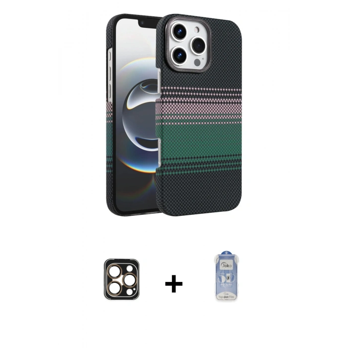 MARSİLYAN™- iPhone 16 Pro Max Kılıf Doruk Serisi - Siyah Joko Magic 5D Cam + PVD Metal Kamera Lens - GD